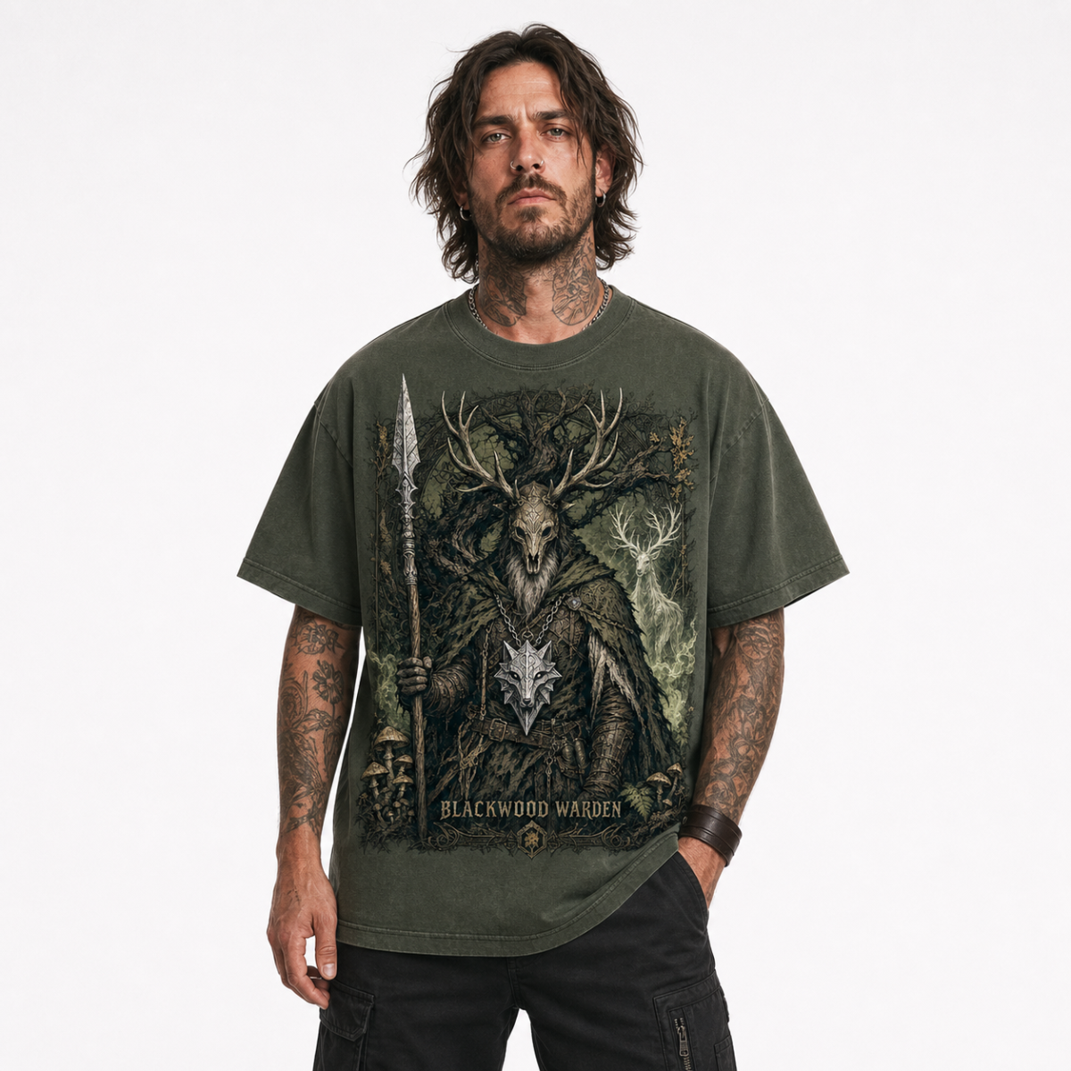 W3-003 — Blackwood Warden Wolf Talisman Tee — 04-model