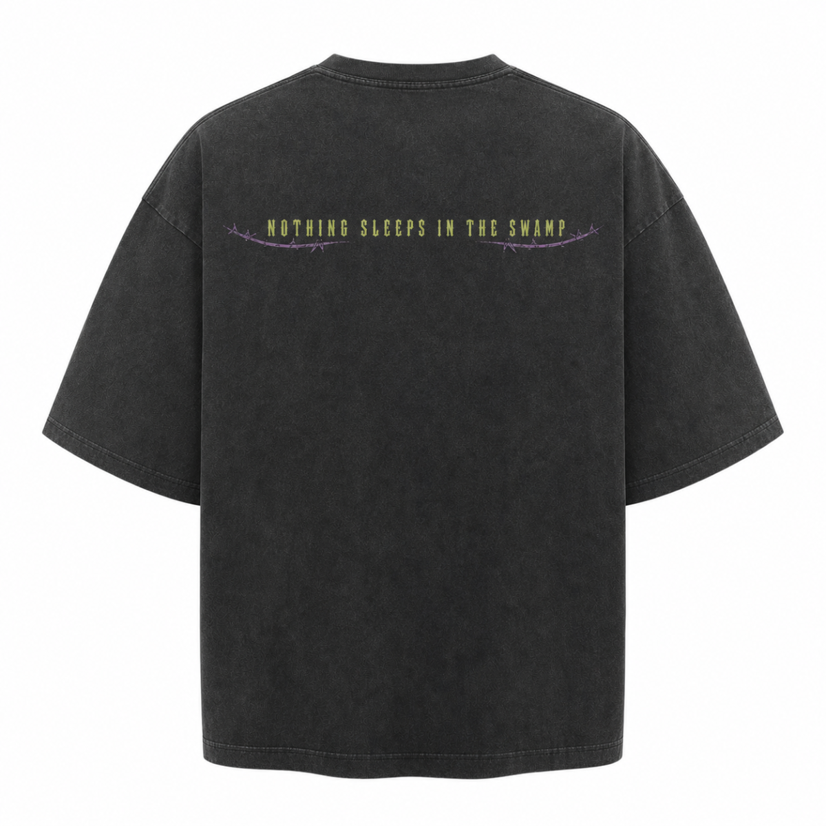 Leonida After Dark back view with shoulder slogan on white background
