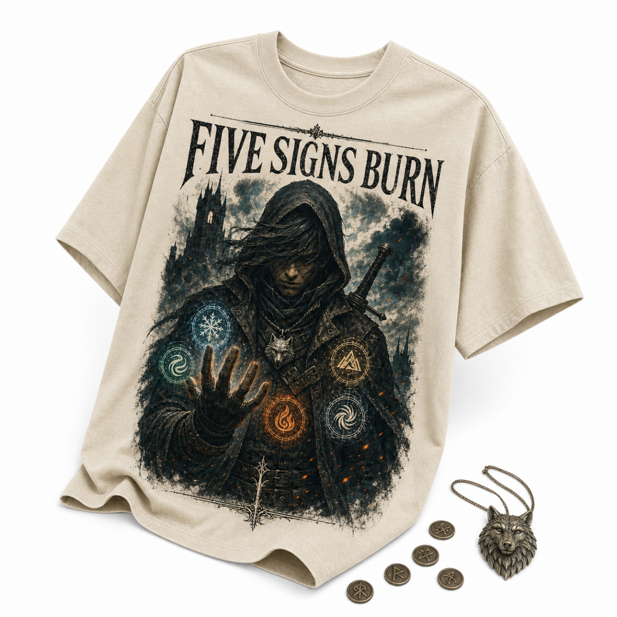 W3-004 — Five Signs Burn Rune Hunter Tee — 03-creative