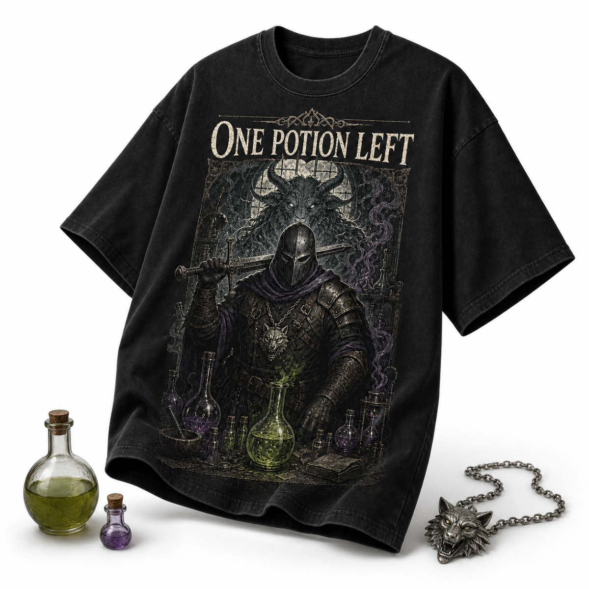 W3-005 — One Potion Left Alchemist Hunter Tee — 03-creative